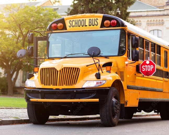 School bus with stop sign extended
