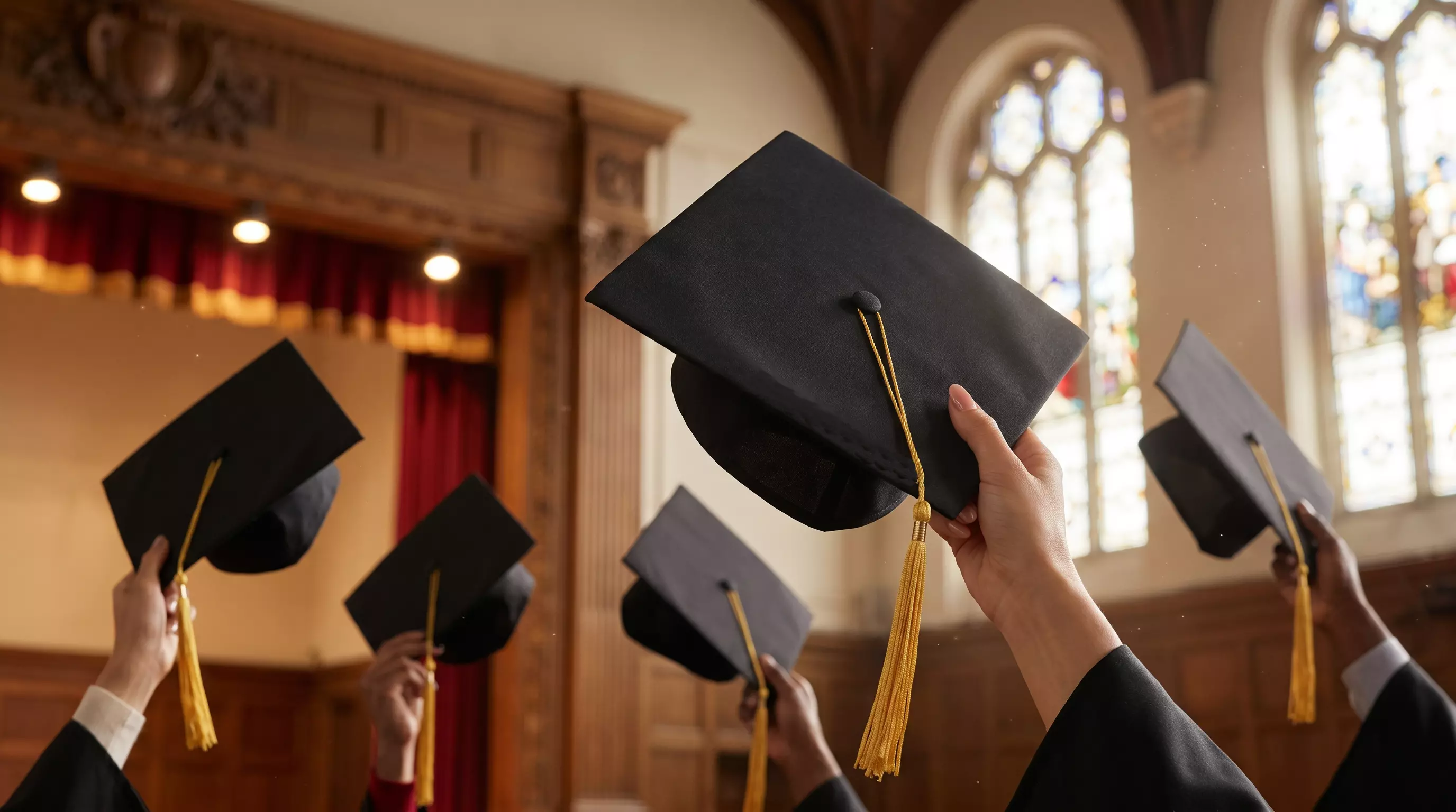 Students celebrating graduation.