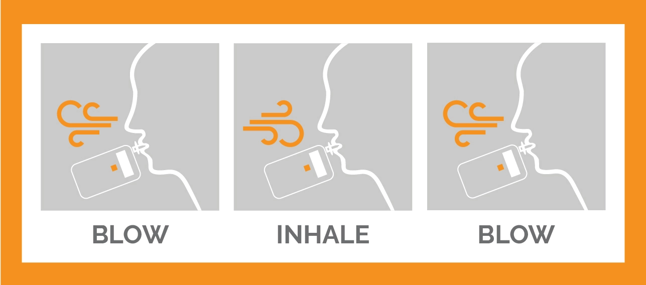 Three-step process for blow-inhale-blow ignition interlock method